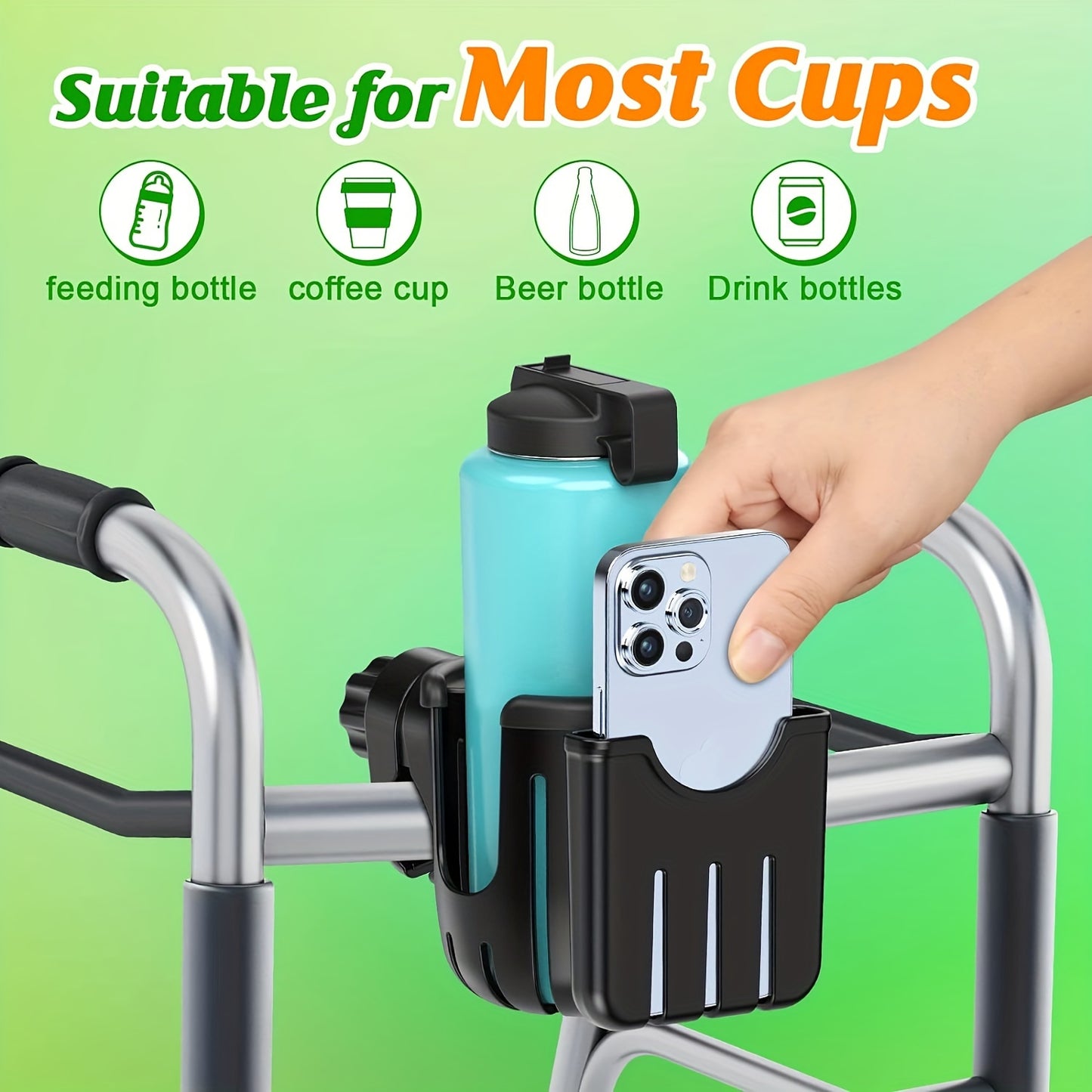 Universal Stroller Cup Holder with Phone Mount